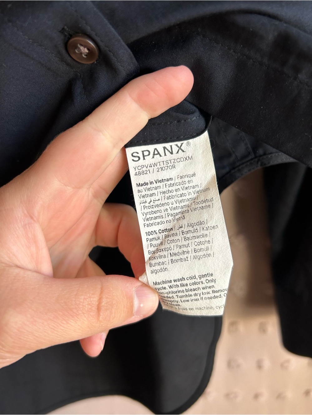 Spanx Woven Long Sleeve Poplin Button Front Oversized Top Sz L Black - Picture 5 of 6